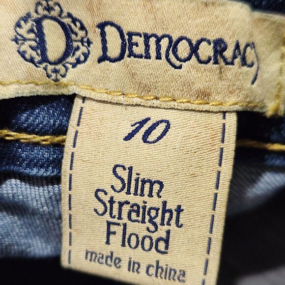 Democracy Crop Pants Size 10 Blue Embroidered Raw Hem - Picture 13 of 15